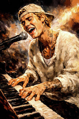 Justin Bieber Performing at Piano Digital Art