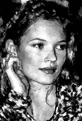 Black And White Digital Art - The Kate Moss Lookalike by Gradify Creations