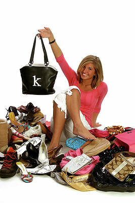 Smiling Woman Surrounded by Shoes Wall Art