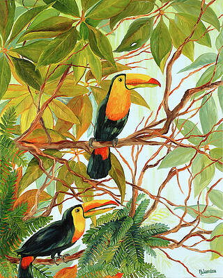 Wall Art featuring the painting Keel Bill Toucans by Barbara Landry