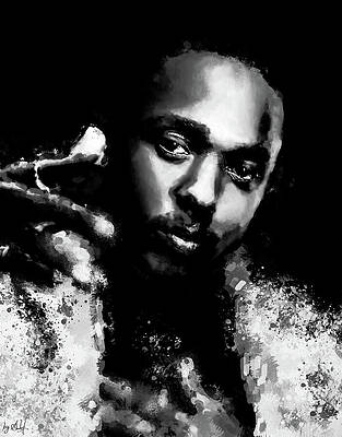 Expression Wall Art featuring the digital art Kendrick Lamar, Squabble Up BW by Gradify Creations