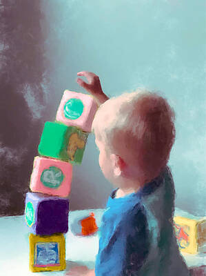 Painting - Kid Playing With Blocks by Gary Arnold