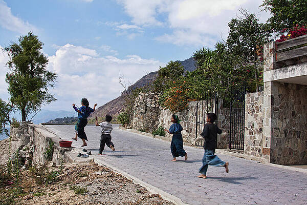 Children Playing on a Mountain Path Wall Art