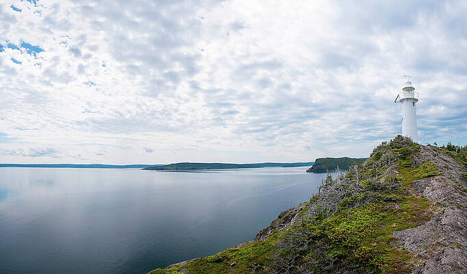 Sunset Photograph - King's Cove Lighthouse Panoramic, Newfoundland by John Twynam