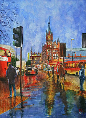 Wall Art featuring the painting Kings Cross  St Pancras After Raining  London UK by Francisco Gutierrez