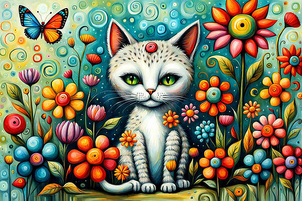 Digital Art - Kitten In A Garden by The Luxury Art Collection