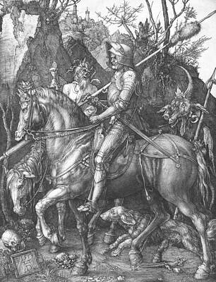 Modern Wall Art featuring the drawing Knight, Death And Devil By Albrecht Durer by The Luxury Art Collection