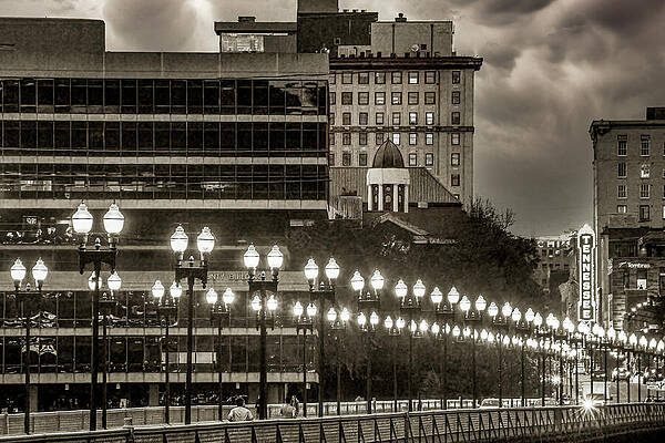 Cityscape at Dusk with Bridge Lights Wall Art