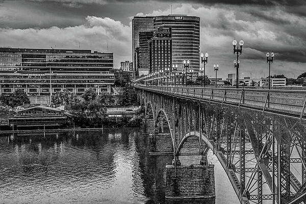 Wall Art featuring the photograph Knoxville's Historic Gay Street Bridge, Black And White by Marcy Wielfaert