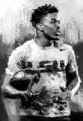 Focused Football Player in Action Wall Art