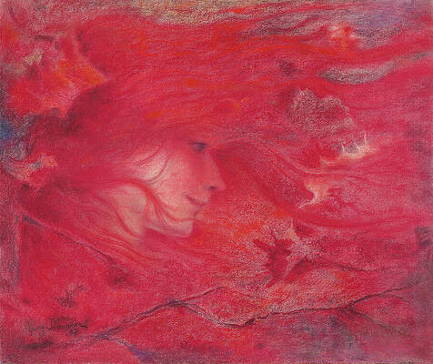 Woman's Portrait in Windswept Reds Wall Art