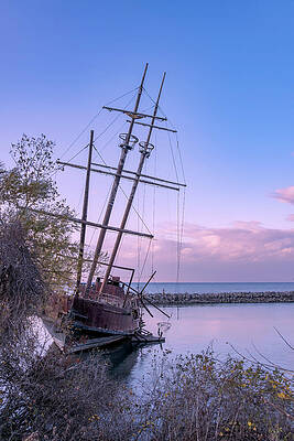 Sunset Photograph - La Grande Hermine In Jordan Harbour At Sunset 1 by John Twynam