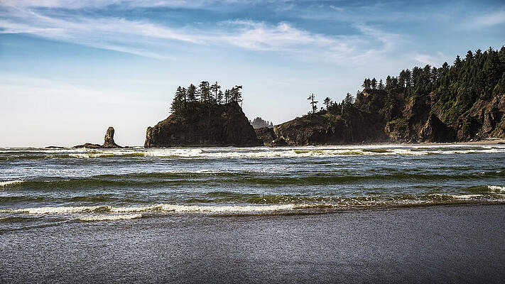 Wall Art featuring the photograph La Push Second Beach With Sea Stacks, Waves, And Forested Cliffs, Washington by Miroslav Liska