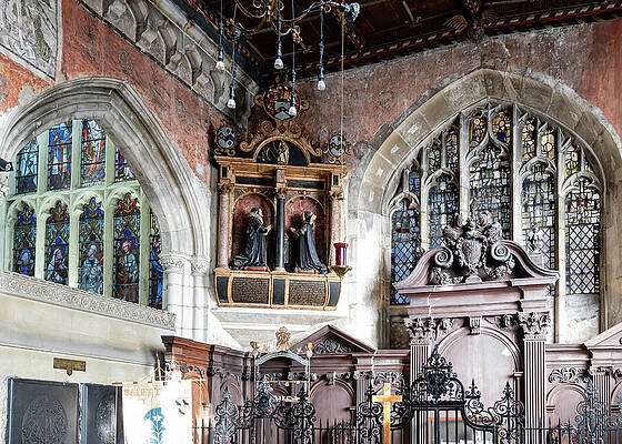 Historic Church Interior with Stained Glass Wall Art