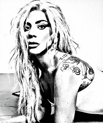 Black And White Digital Art - Lady Gaga, American Singer-songwriter And Actress by Gradify Creations