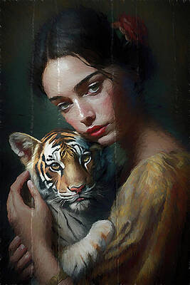 Lady with a tiger renaissance style painting by Nature Oil Painting