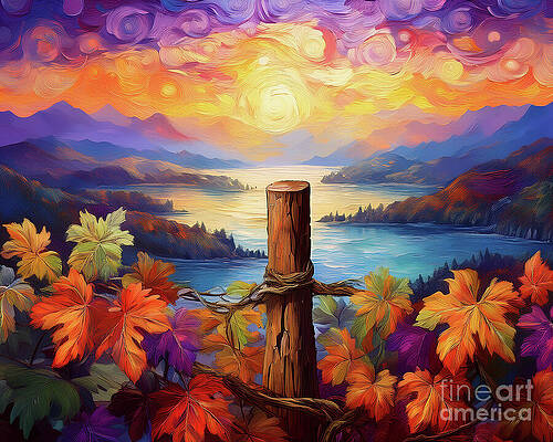 Vintage Wall Art featuring the ai art Lake Chelan Vines by Macro Abundance