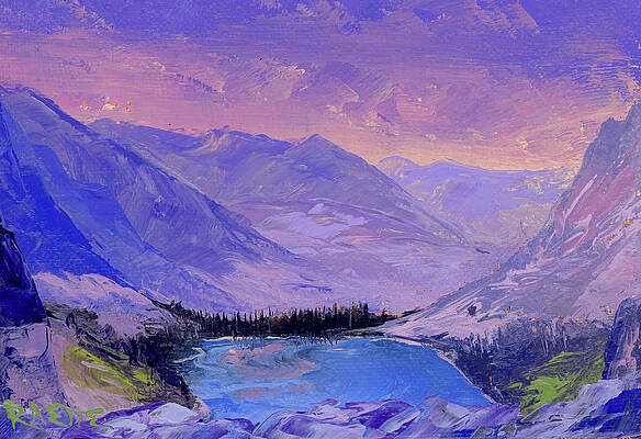 Mountain Wall Art featuring the painting Lake Ellen Wilson At Sunset by Raette Meredith