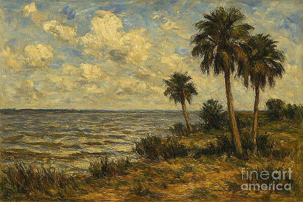 Coastal Landscape with Palm Trees Wall Art