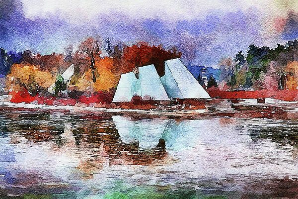 Winter Wall Art featuring the mixed media Lake Winter Reflections - Watercolor by Tatiana Travelways