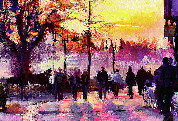 Germany Wall Art featuring the mixed media Lakeside Promenade At Golden Hour, Friedrichshafen, Germany by Tatiana Travelways