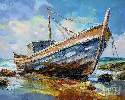 Vintage Wall Art featuring the ai art Land Boat by Macro Abundance