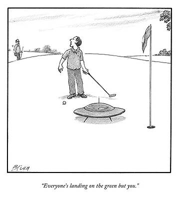 Green Drawing - Landing On The Green by Harry Bliss