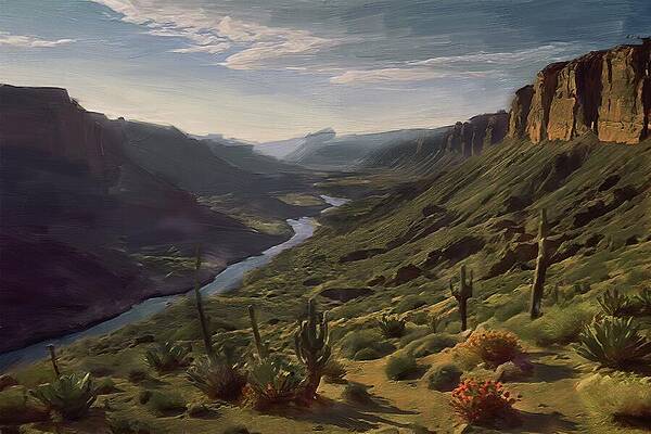 Serene Digital Art - Landscape Painting Of A Hot Desert Canyon by Nature Oil Painting