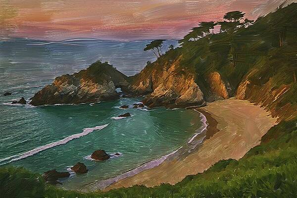 Tree Digital Art - Landscape Painting Of A Peaceful Coastal Paradise by Nature Oil Painting
