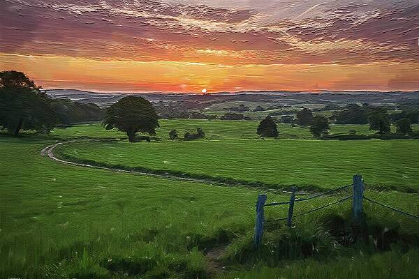 Serene Digital Art - Landscape Painting Of A Serene Countryside Sunset by Nature Oil Painting