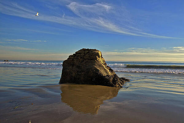 Wall Art featuring the photograph Large Shoreline Rock In Malibu by Matthew DeGrushe