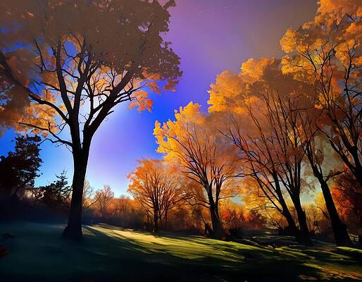 Landscape Wall Art featuring the digital art Last Light On Leaves by Eris And AI
