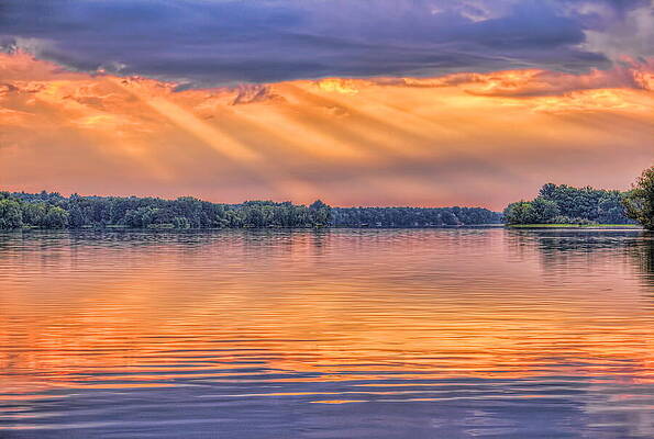 Wall Art featuring the photograph Late Summer Orange Rays Over Lake Wausau by Dale Kauzlaric