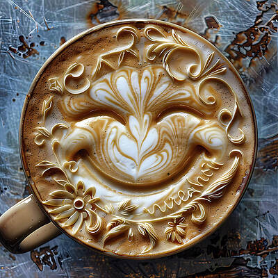 Wall Art featuring the digital art Latte Art, Coffee, Cup, Dog, Foam Art, Barista, Detailed, Intricate, Swirl, Beverage, Art, Latte Art by Andre Petrov