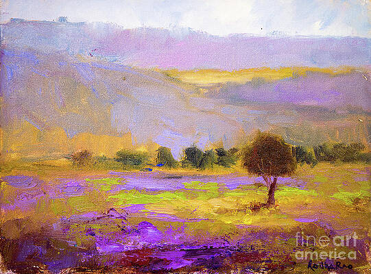 Wall Art featuring the painting Lavender Fields And Hills by Radha Rao