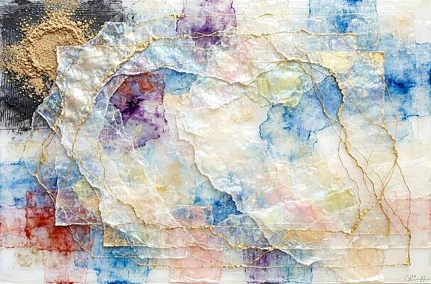 Abstract Collage with Gold Accents Wall Art