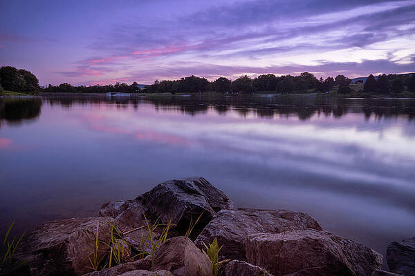 Reflection Wall Art featuring the photograph Leaser Lake Sunset On The Rocks by Jason Fink