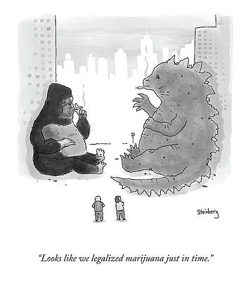 Gorilla and Godzilla Relaxing in the City Drawing