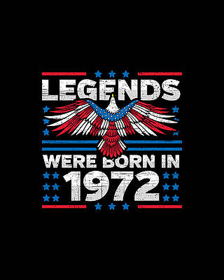 Nostalgic Wall Art featuring the digital art Legends Were Born In 1972 Patriotic Birthday by Flippin Sweet Gear