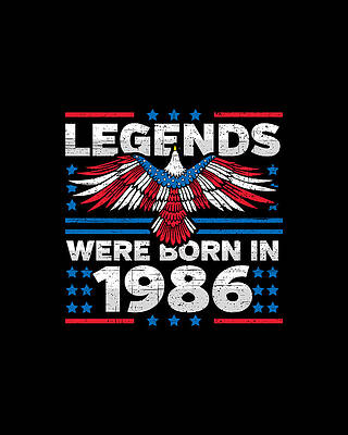 Nostalgic Wall Art featuring the digital art Legends Were Born In 1986 Patriotic Birthday by Flippin Sweet Gear