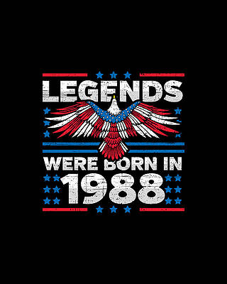 Nostalgic Wall Art featuring the digital art Legends Were Born In 1988 Patriotic Birthday by Flippin Sweet Gear