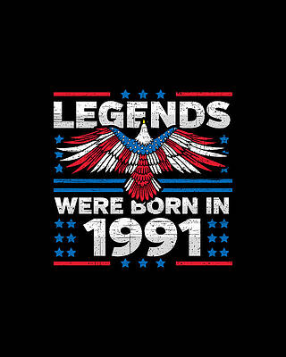 Nostalgic Wall Art featuring the digital art Legends Were Born In 1991 Patriotic Birthday by Flippin Sweet Gear