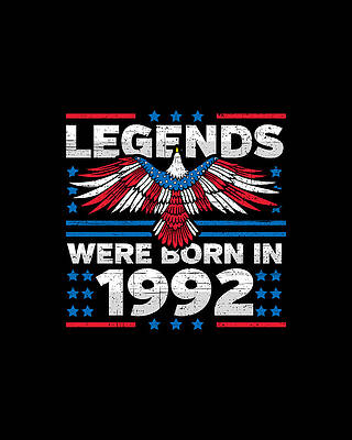 Nostalgic Wall Art featuring the digital art Legends Were Born In 1992 Patriotic Birthday by Flippin Sweet Gear