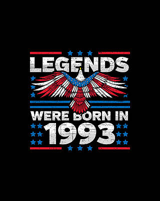 Nostalgic Wall Art featuring the digital art Legends Were Born In 1993 Patriotic Birthday by Flippin Sweet Gear
