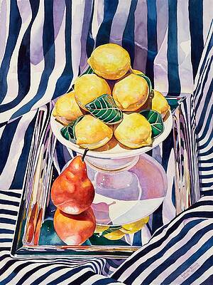 Watercolour Wall Art featuring the painting Lemons And A Pear by Grant Nixon