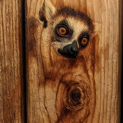 Lemur Engraved in Wood Wall Art