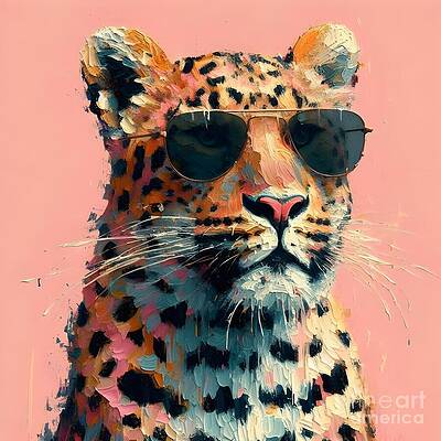 Vibrant Wall Art featuring the ai art Leopard Wearing Sunglasses by Lucia Stewart
