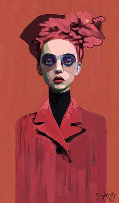 Stylish Woman in Red and Pink Wall Art
