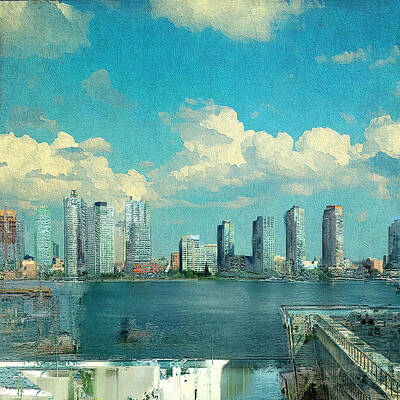 Wall Art featuring the photograph LIC On A Blue Sky, Puffy Cloud Day by Carol Whaley Addassi