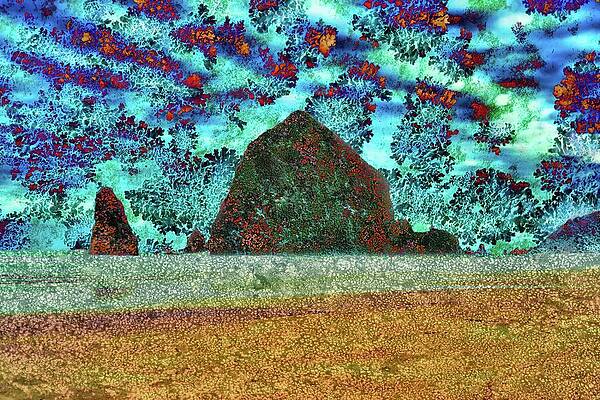 Wall Art featuring the digital art Lichenized Haystack Rock At Cannon Beach by Bruce Block